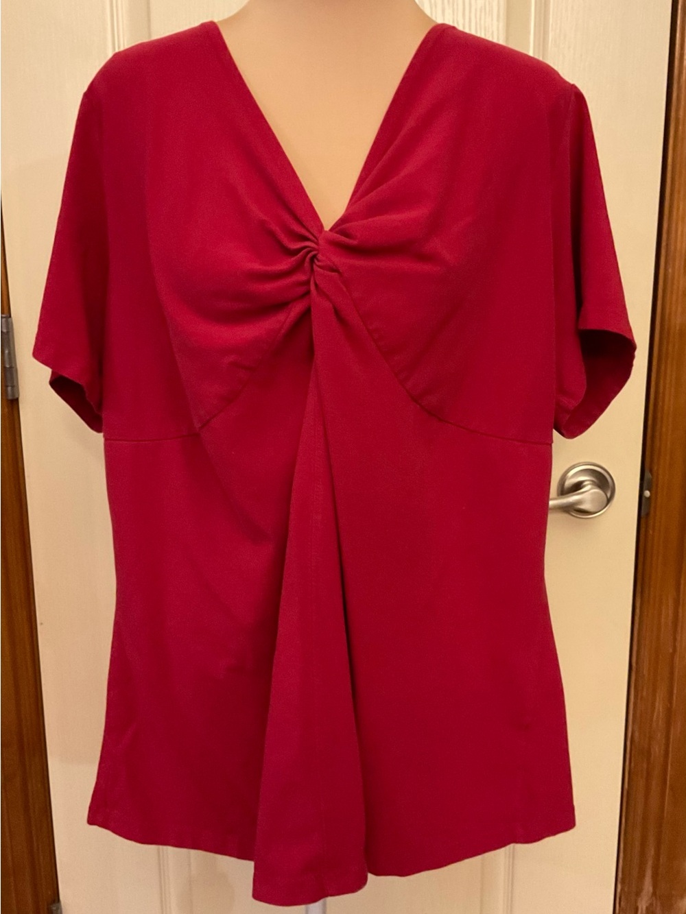 St. John's Bay Knotted Twist-Front V-Neck Top in Red 3X/3XG